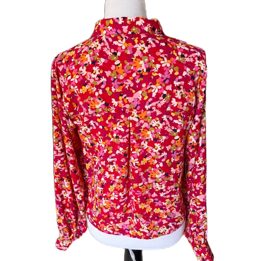 Sanctuary by Anthropologie Red Floral Button Up Long Sleeved Blouse. Size small - Picture 6 of 8